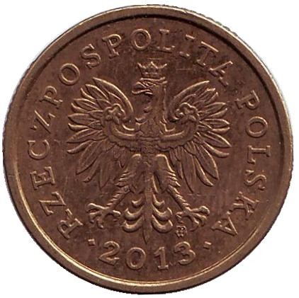 Монета 5 грошей. 2013 год, Польша. (Старый тип). Дубовые листья.