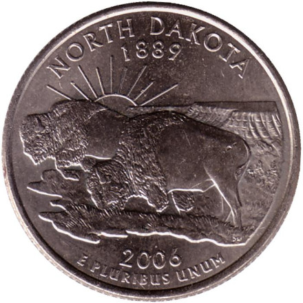 Монета 25 центов (D). 2006 год, США. Северная Дакота. Штат № 39.