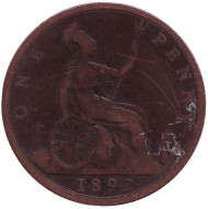 Монета 1 пенни. 1892 год, Великобритания. Монета 1 пенни. 1892 год, Великобритания.