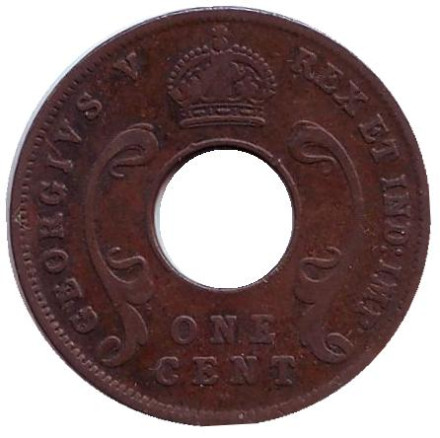 Монета 1 цент. 1922 год (H), Восточная Африка.