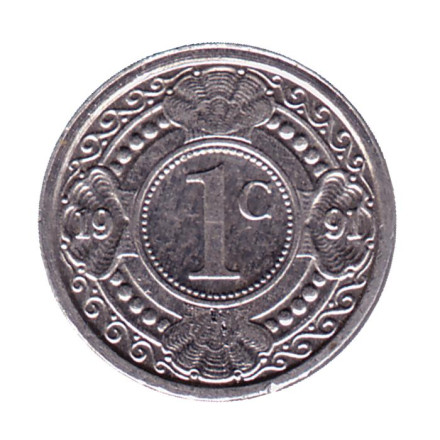 Монета 1 цент. 1991 год, Нидерландские Антильские острова. Цветок апельсинового дерева.