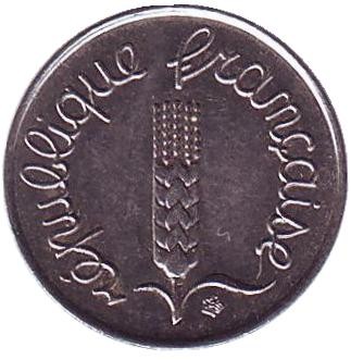 Монета 1 сантим. 1968 год, Франция.