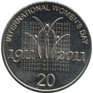 Монета 20 центов. 2011 год, Австралия. 100-летие Международного женского дня. Монета 20 центов. 2011 год, Австралия. 100-летие Международного женского дня.