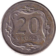 Монета 20 грошей. 2011 год, Польша. Монета 20 грошей. 2011 год, Польша.