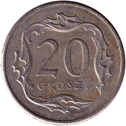 Монета 20 грошей. 2011 год, Польша.