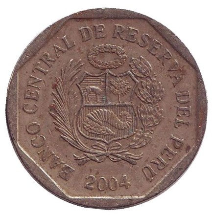Монета 1 соль. 2004 год, Перу. Монета 1 соль. 2004 год, Перу.