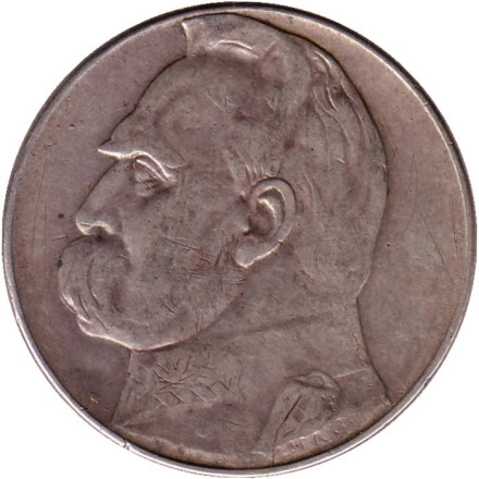 Монета 10 злотых. 1935 год, Польша. Юзеф Пилсудский.