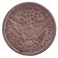 Монета 25 центов. 1911 год, США. (Без отметки монетного двора) "Четверть доллара Барбера". Монета 25 центов. 1911 год, США. (Без отметки монетного двора) "Четверть доллара Барбера".
