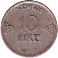 Монета 10 эре. 1917 год, Норвегия. Монета 10 эре. 1917 год, Норвегия.