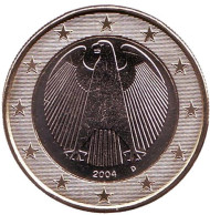 Монета 1 евро. 2004 год (D), Германия. Монета 1 евро. 2004 год (D), Германия.