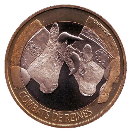 Монета 10 франков. 2012 год, Швейцария. Коровьи бои.