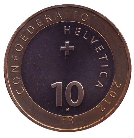 Монета 10 франков. 2012 год, Швейцария. Коровьи бои.