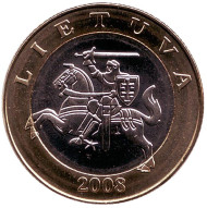 Монета 2 лита. 2008 год, Литва. UNC Рыцарь. Монета 2 лита. 2008 год, Литва. UNC Рыцарь.
