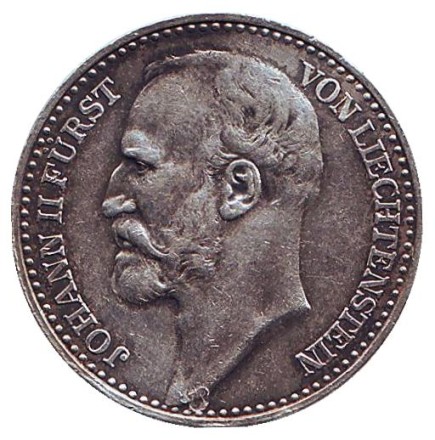 Монета 1 крона. 1904 год, Лихтенштейн. Иоганн II. Монета 1 крона. 1904 год, Лихтенштейн. Иоганн II.