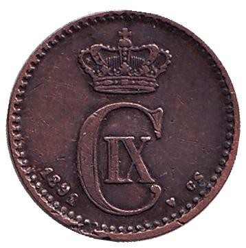 Монета 1 эре. 1891 год, Дания.