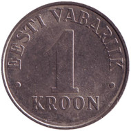 Монета 1 крона. 1993 год, Эстония. Монета 1 крона. 1993 год, Эстония.