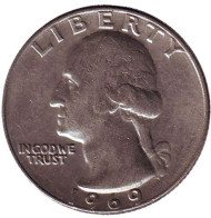 Монета 25 центов. 1969 год, США. Вашингтон. Монета 25 центов. 1969 год, США. Вашингтон.