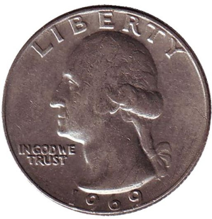 Монета 25 центов. 1969 год, США. Вашингтон.