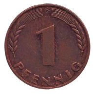 Монета 1 пфенниг. 1967 год (G), ФРГ. Дубовые листья. Монета 1 пфенниг. 1967 год (G), ФРГ. Дубовые листья.