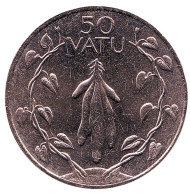 Монета 50 вату. 1983 год, Вануату. Батат (сладкий картофель) в венке из двух лоз. Монета 50 вату. 1983 год, Вануату. Батат (сладкий картофель) в венке из двух лоз.