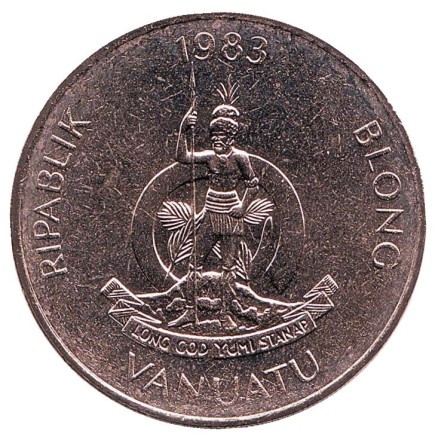 Монета 50 вату. 1983 год, Вануату. Батат (сладкий картофель) в венке из двух лоз. Монета 50 вату. 1983 год, Вануату. Батат (сладкий картофель) в венке из двух лоз.