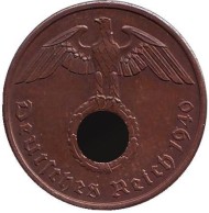 Монета 2 рейхспфеннига. 1940 год, Германия (Третий Рейх). (A). Монета 2 рейхспфеннига. 1940 год, Германия (Третий Рейх). (A).