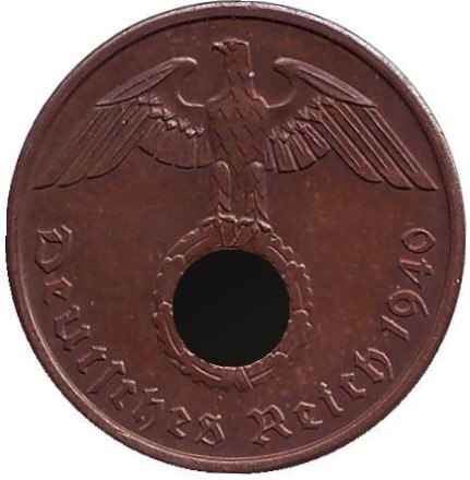 Монета 2 рейхспфеннига. 1940 год, Германия (Третий Рейх). (A). Монета 2 рейхспфеннига. 1940 год, Германия (Третий Рейх). (A).