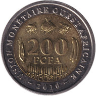 Монета 200 франков. 2010 год, Западная Африка. Монета 200 франков. 2010 год, Западная Африка.