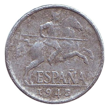 Монета 5 сантимов. 1945 год, Испания.