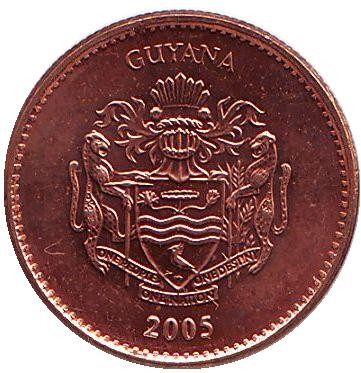 Монета 1 доллар, 2005 год, Гайана. Урожай риса.