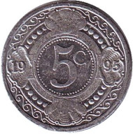 Монета 5 центов, 1995 год, Нидерландские Антильские острова. Цветок апельсинового дерева. Монета 5 центов, 1995 год, Нидерландские Антильские острова. Цветок апельсинового дерева.