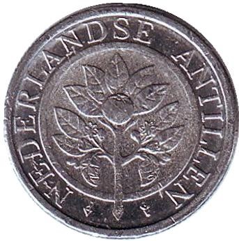 Монета 5 центов, 1995 год, Нидерландские Антильские острова. Цветок апельсинового дерева.