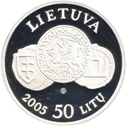 Монета 50 литов. 2005 год, Литва. 150 лет Национальному музею Литвы.