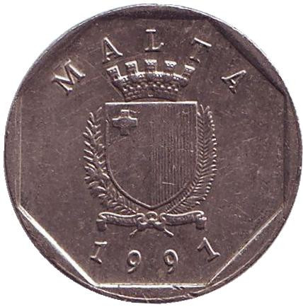 Монета 5 центов. 1991 год. Мальта. Краб.
