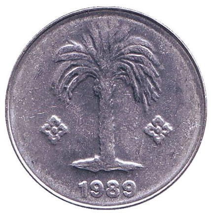 Монета 10 сантимов. 1989 год, Алжир. UNC. Пальма.