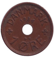 Монета 1 эре. 1934 год, Дания. Монета 1 эре. 1934 год, Дания.