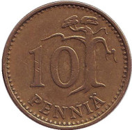Монета 10 пенни. 1964 год, Финляндия. Монета 10 пенни. 1964 год, Финляндия.