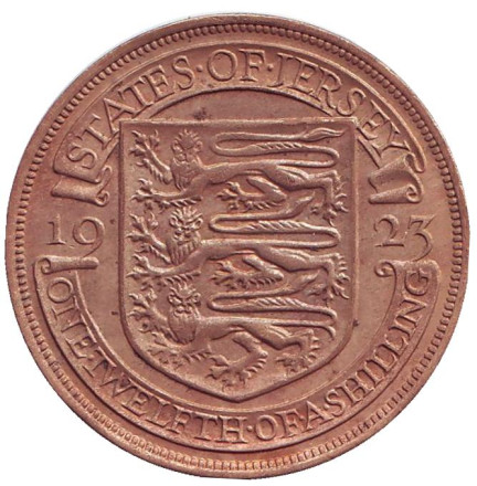 Монета 1/12 шиллинга. 1923 год, Джерси. (Испанский щит)