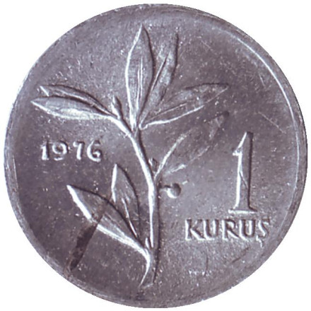 Монета 1 куруш. 1976 год, Турция.