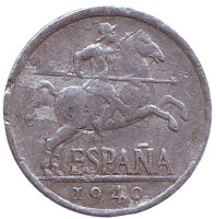 Монета 5 сантимов. 1940 год, Испания.