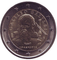 Монета 2 евро, 2014 год, Италия. 450-летие со дня рождения Галилео Галилея. Монета 2 евро, 2014 год, Италия. 450-летие со дня рождения Галилео Галилея.