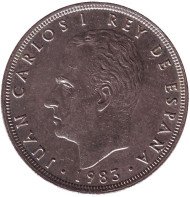 Монета 25 песет. 1983 год, Испания. Хуан Карлос I. Монета 25 песет. 1983 год, Испания. Хуан Карлос I.