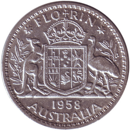 Монета 2 шиллинга (флорин). 1958 год, Австралия.