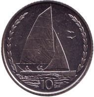 Монета 10 пенсов. 1998 год, Остров Мэн. Парусник. Монета 10 пенсов. 1998 год, Остров Мэн. Парусник.
