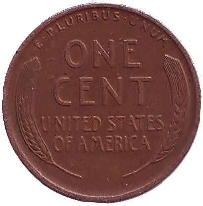 Монета 1 цент. 1925 год, США. (Без отметки монетного двора) Линкольн.