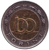 Монета 100 форинтов. 1997 год, Венгрия. Новый тип. Монета 100 форинтов. 1997 год, Венгрия. Новый тип.