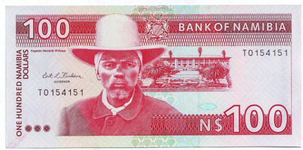 Банкнота 100 долларов. 1993 год, Намибия. Хендрик Витбой.