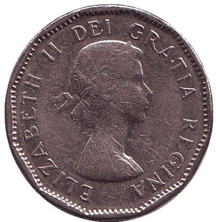 Монета 5 центов, 1955 год, Канада. Бобр. Монета 5 центов, 1955 год, Канада. Бобр.