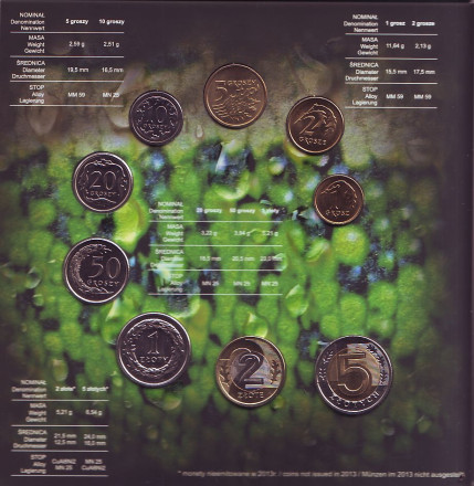 Ящерица. Набор монет Польши в буклете (9 штук), 2013 год, Польша. Ящерица. Набор монет Польши в буклете (9 штук), 2013 год, Польша.