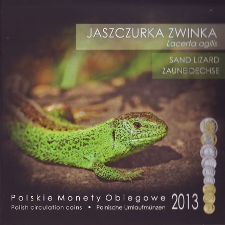 Ящерица. Набор монет Польши в буклете (9 штук), 2013 год, Польша. Ящерица. Набор монет Польши в буклете (9 штук), 2013 год, Польша.